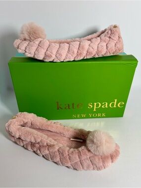 Kate Spade Sabilla Faux Fur Pom Pom Slippers Pink NIB Size 9